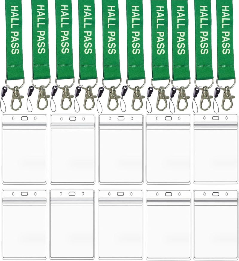 BEMAXYE Hall Pass Lanyards with Card Holders, School Classroom Passes Lanyard Set for Teacher Parents (10 x Green) - Image 1